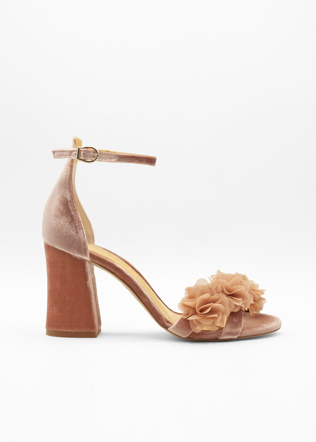 Tacones con flores rosas para novia con tacón bloque cómodo para boda o fiesta