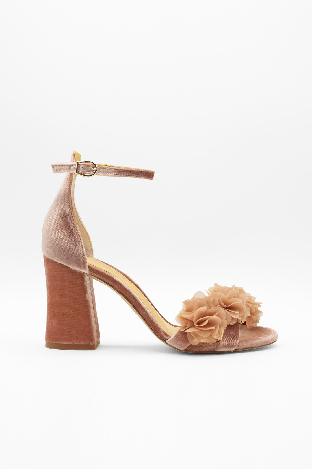 Tacones con flores rosas para novia con tacón bloque cómodo para boda o fiesta