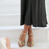 sandalias de piel metalizada