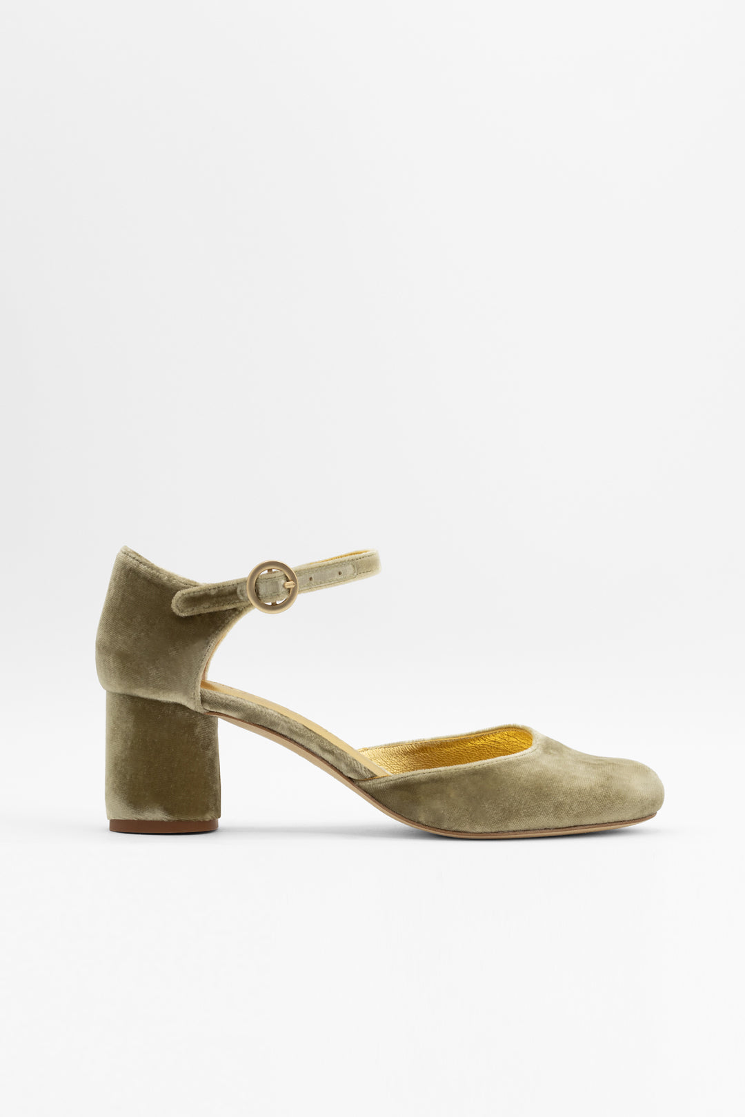 zapatos estilo mery jane con tacón bloque en terciopelo de seda verde