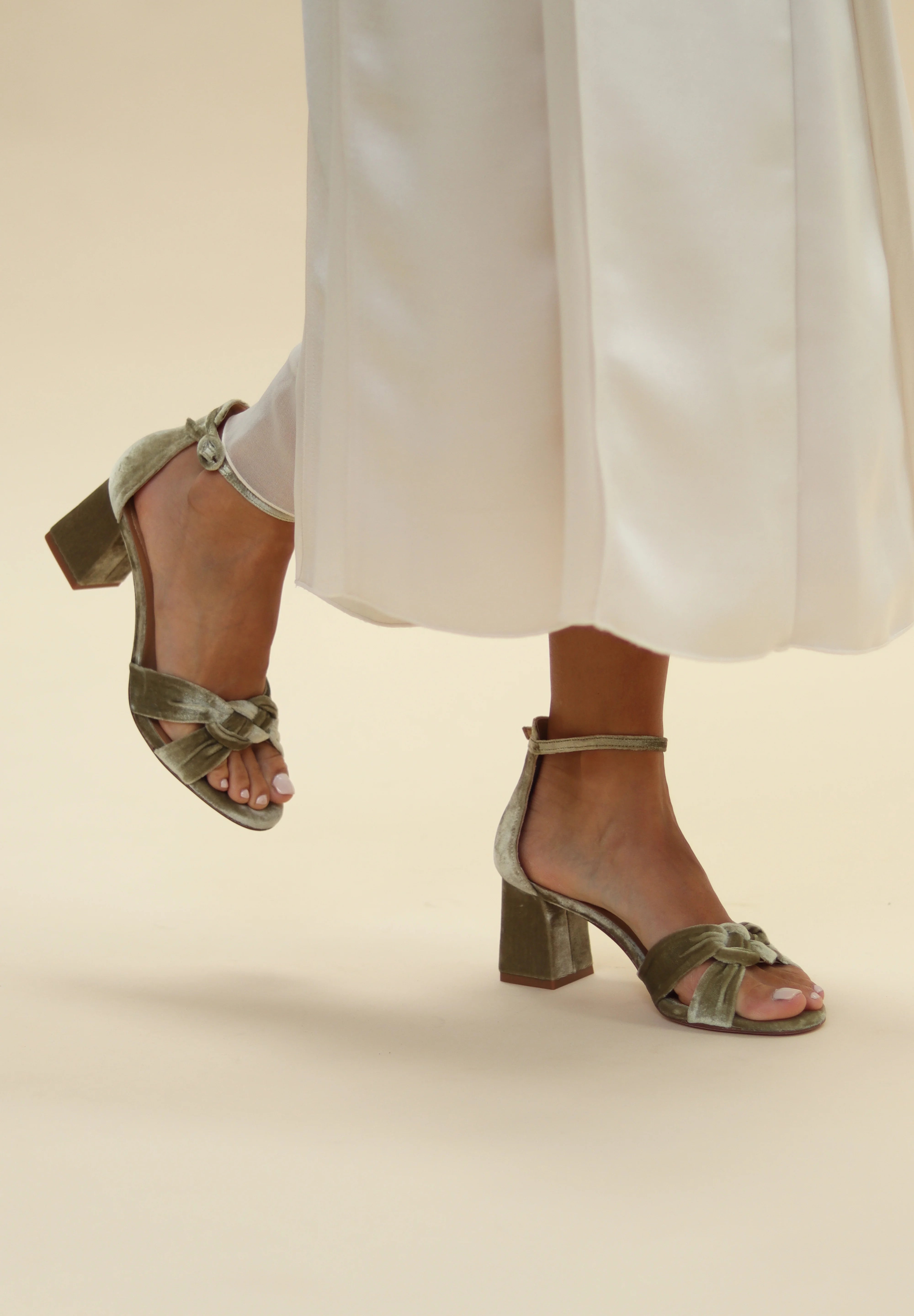 flordeasoka | MAGRITTE GREEN GRAPE Green velvet knot sandals for flordeasoka | MAGRITTE GREEN GRAPE Green velvet knot sandals for