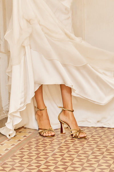 Sandalias Doradas Sandalias Tacon Ancho Tiras Cruzadas Sandalias