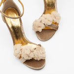 Zapatos de tacón de novia con flores beige para novia con tacón bloque cómodo para boda o fiesta